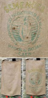 Vintage French Jute Seed Sack Caen Normandy Wheat Farm