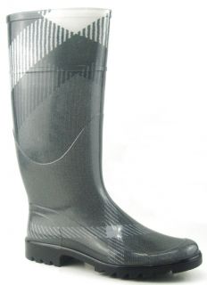 Burberry Grey Multi Colored Womens Designer Shoes Rubber Rain Boots UK 