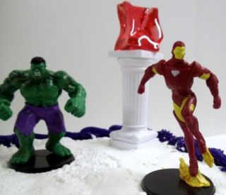   Super Hero Birthday Cake Topper Set w Hulk, Captain America, Iron Man