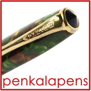 BURNHAM 51 green brown marbled England lever filling pen 1950s 