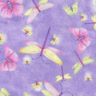 Dragonfly Butterfly Firefly Lav Cotton Quilt Fabric