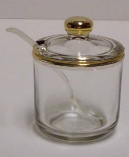 Vintage Jeannette Glass Clear Condiment Jam Sugar Bowl Server w Lid 