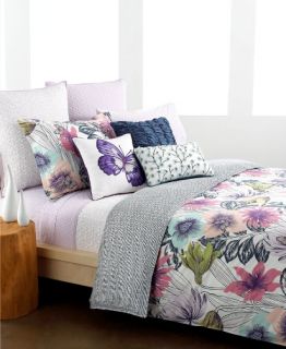 Style&Co Butterfly Garden Print Twin Sheet Set Purple / White NEW