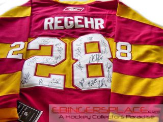 Calgary Flames Team Signed Robyn Regehr 2011 Heritage Classic Jersey 