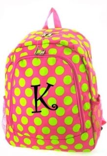 Personalized Backpack Book bag tote pink lime green polka dots NEW 
