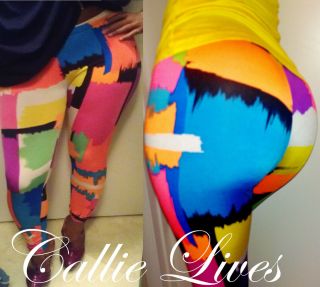   Colorblock Black Silky Lycra Legging Pant CallieLives L XL 31 32 33 34