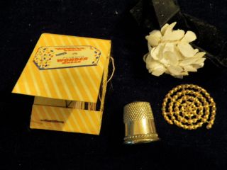 Vintage Millinery Flower Button Needle Book Thimble Sewing Lot in 