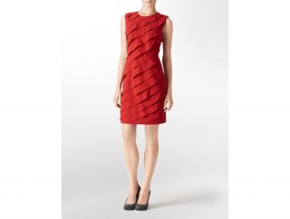 Calvin Klein Womens Petites Diagonal Ruffle Dress