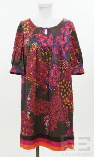 Christiane Celle Calypso Brown Multicolor Silk Shift Dress Size Medium 
