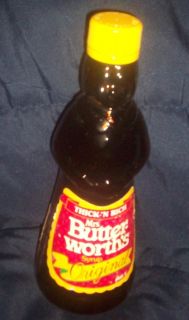 Vintage Brown Glass Mrs Butterworths Syrup Bottle Original Yellow Cap 