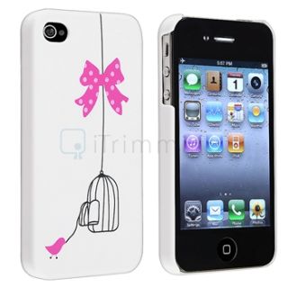 Bird Cage Pink White Rubberized Hard Case Home Button Sticker for 