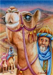 ACEO Original Christmas Watercolor Magi Wise Men Camel Star Bethlehem 