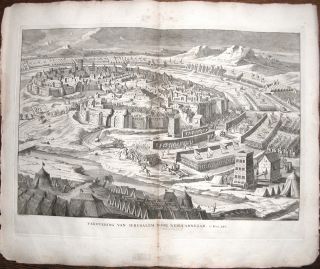 1731 Seige of Jerusalem by Nebucadnezaer 2 Page Dutch Engraving