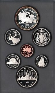 1981 Canadian 7 Coin Double Dollar Proof Set Voyageur Silver Train 