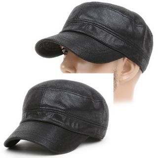 Cadet Box Cap Hat Military Soft Leather Style Cul Black