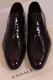 CANALI Shoes $745 Dark Brown Patina Toe ORNAMENTED Wingtip Oxford 10 5 