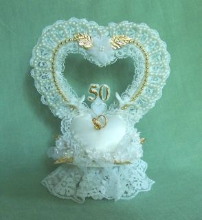 Heart Doves Pillow Rings 50th Anniversary Cake Topper