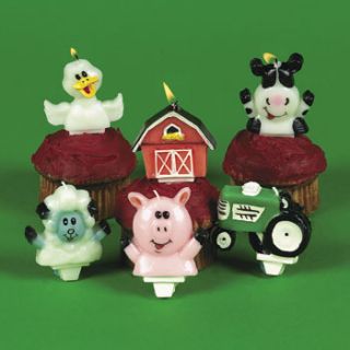 You get 6, 3 Farm Party Cake Topper Candles in the designs shown.