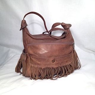 Auth Vintage Lopez Camacho Distressed Brown Fringe Leather Ranch Hobo 