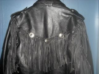 Biker Leather Stuff Womens Ladies Jacket Coat with Fringes Conchos and 