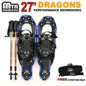 New MTN 27 WP BLUE All Terrian Snowshoes GOLD Nordic Pole Free 