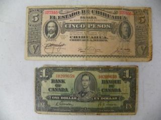  paper bills money 1937 canadian 1915 mexico c209 description 2 paper 