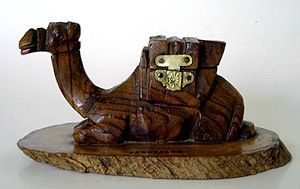 Vintage Hand Carved Olive Wood Figural Camel Ink Well