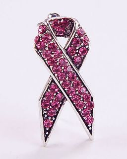 Large Crystal Pink Ribbon Breast Cancer Awareness Pin