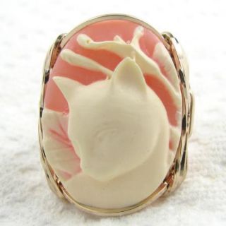 Calla Lily Cat Cameo Ring 14k Rolled Gold