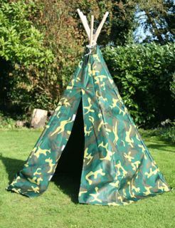 Childrens Camouflage Garden Wigwam Play Tent Teepee Wooden Poles 
