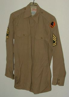  1950's U s Army Khaki Uniform Shirt w Insignias