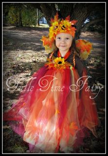Autumn Fall Fairy tutu dress costume 12 m 18m 2t 3t 4t orange red 