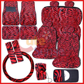 Black Red Zebra Car Seat Covers Auto Accessories 17pc