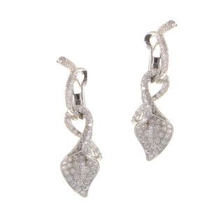 Asprey 18K White Gold Diamond Calla Lily Drop Earrings
