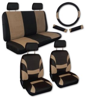 Tan Black Faux Leather Xtreme Car Seat Covers FREE Accessories Z