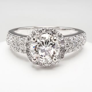 Carat Diamond Halo Engagement Ring Solid 14K White Gold Fine Estate 
