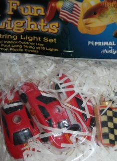 12 feet RACE CAR & NASCAR FLAGS STRING LIGHT COVERS SET NEW old store 