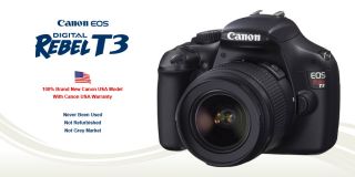 USA Canon Model T3 1100D +3 Lens Kit 18 55 IS + Wide + Tele + Body 