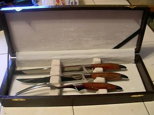   Cutlery Carving Set in Box 3pc Stainless Steel w Wooden Handles