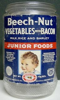 1940s Beech Nut Vegetables with Bacon Baby Food Jar