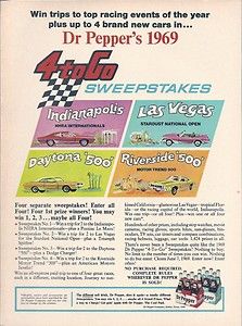 1969 69 DR PEPPER 4 TO GO SWEEPSTAKES AMX CHARGER VINTAGE AD