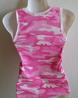   BRAND NEW 2 PC PINK WHITE CAMO CAMOUFLAGE ATHLETICS RIBBED TANK TOP M