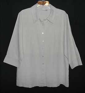 Womens 1X Linen Camp Shirt LINDEN HILL Beige Button Up 3 4 Sleeve Top 