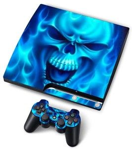 Blue Flame Skull Decal Sticker Skin for PlayStation 3 PS3 Slim 1 