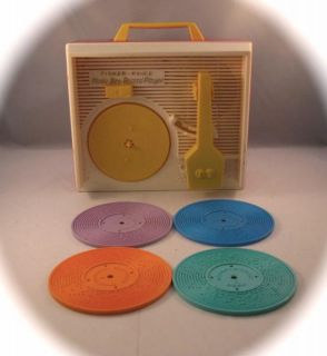 Vintage Fisher Price Red Music Box Record Player 1971 Set of 4 Records 