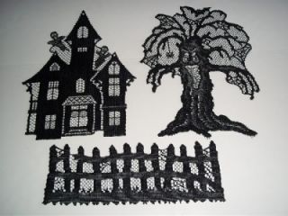   LACE SET OF 3 WALL HANGING HOUSE WINDOW DECORATION HALLOWEEN BWHH501a1