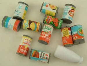 Lot 12 Dollhouse Miniature Grocery Canned Can Food Milk