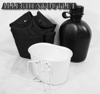 Black Military 3 Piece Canteen Kit With Cover & Aluminum Cup FREE 