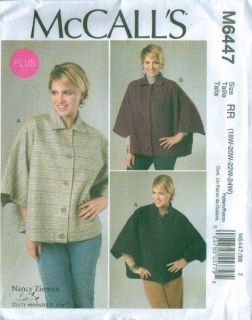   McCalls Misses Plus Size Coats Jackets or Capes Sewing Pattern