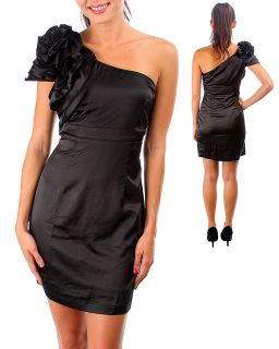Sexy Ruffled One Shoulder Black Party Cruise Cocktail Club Mini Dress 
